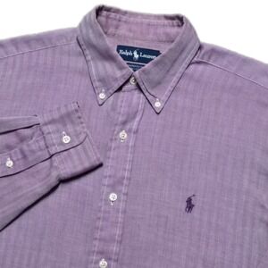 VTG‎ Ralph Lauren Yarmouth Purple Herringbone Dress Shirt Mens 15.5 34 M